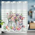 thumbnail image 6 of Easter No Hooks Shower Curtain with Snap-in Liner Colored Eggs Rabbit Doll Flowers Bouquet Green Plaid Shower Curtains for Bathroom, Waterproof, Easy Install, Washable 72"x72", 6 of 9