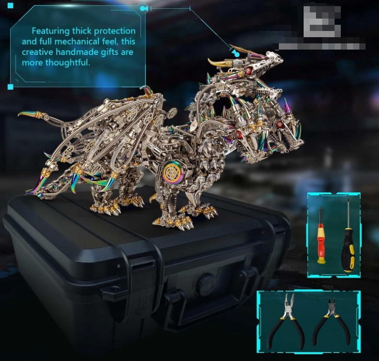 RKXQT FunXylophy 3D Metal Puzzles for Adult, Three-Heads Dragon Gorekia Mechanical Punk Dragon Desk Ornaments 2900+PCS