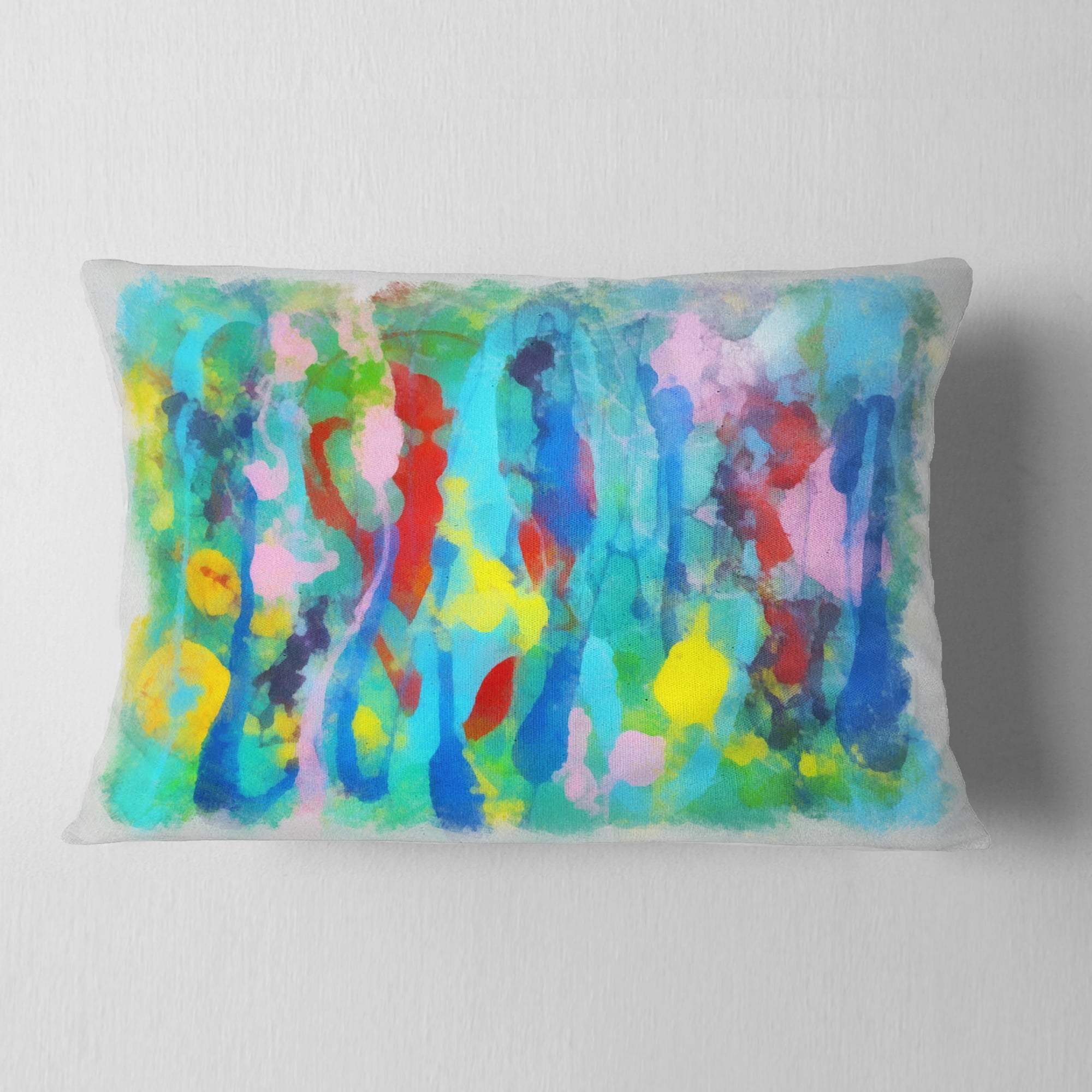 Designart Hand drawn Multi color Floral Pattern - Abstract Throw Pillow - 12x20