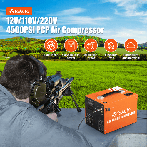 ToAuto A1X PCP Air Compressor Portable High Pressure Pump with Oil-water Separator 4500PSI / 30Mpa  DC 12V AC 110V for Rifle Airgun Paintball