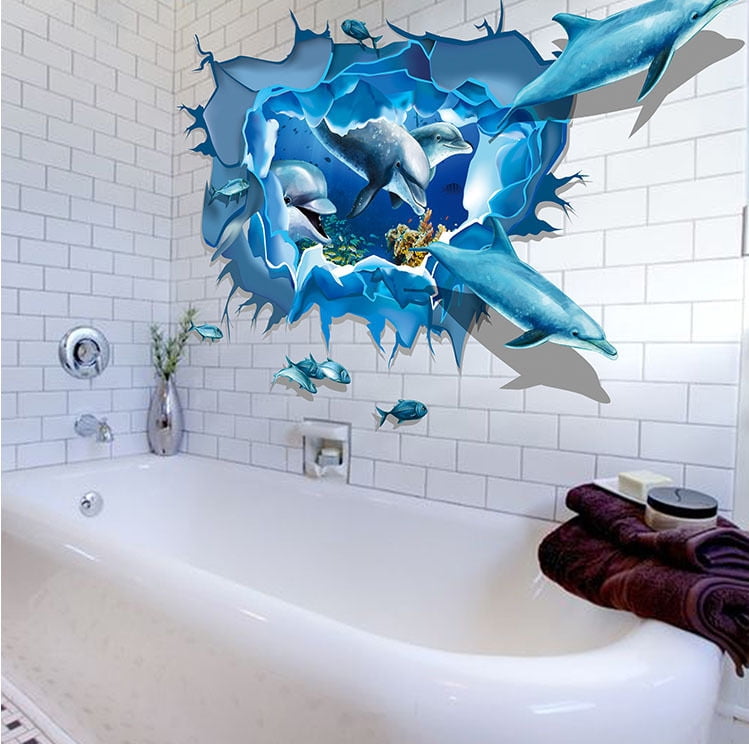 Wall Stickers Dolphin Sea Ocean Bathroom Animals Decal Poster 3D Art Vinyl  B044 