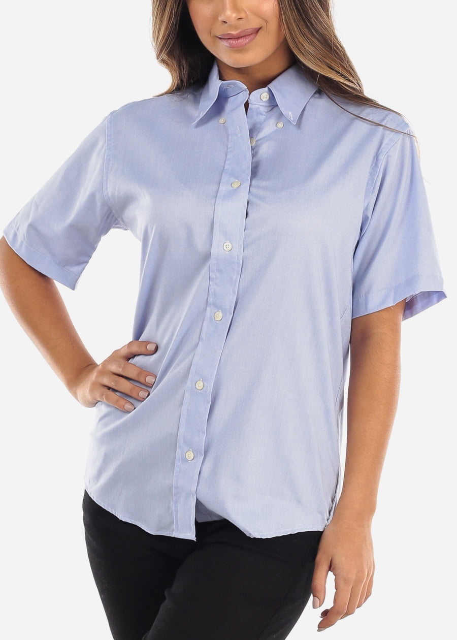 Moda Xpress Womens Button Up Shirt Short Sleeve Shirt Collar Light 