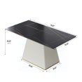 thumbnail image 5 of Magic Home 71" Light Luxury Sintered Stone Dining Table for 6 Person,Slate Rectangular Tabletop with White Striped Pedestal Base,Black, 5 of 5