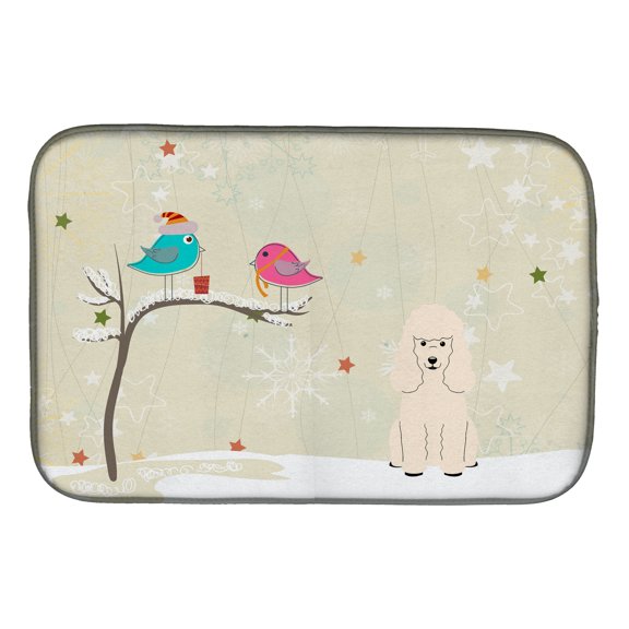 Christmas Presents between Friends Poodle White Dish Drying Mat