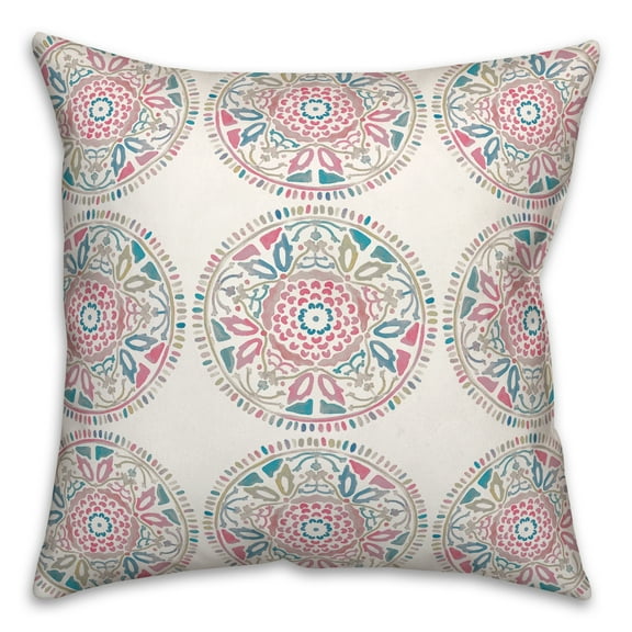 Creative Products Small Pink and Blue Pattern Medallions 20x20 Indoor / Outdoor Pillow