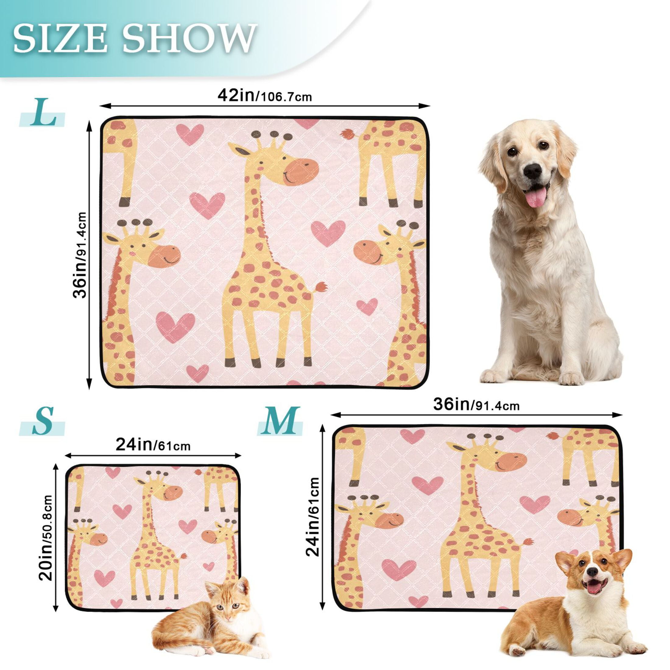 Qxltty Adorable Cartoon Giraffes Heart Pattern Cat litter Pads Pet Set of 2 Diaper Mats Center Anti-leakage Layer Absorbent Soft and Comfortable