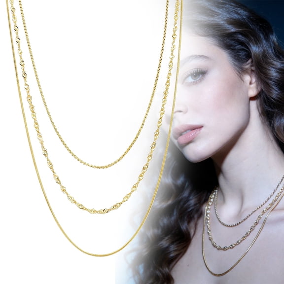 Homesteed 3pc Layered Necklaces for Women Dainty Stack Chain Pendant Jewelry Set Elegant Accessories for Anniversary Birthday Party Gift