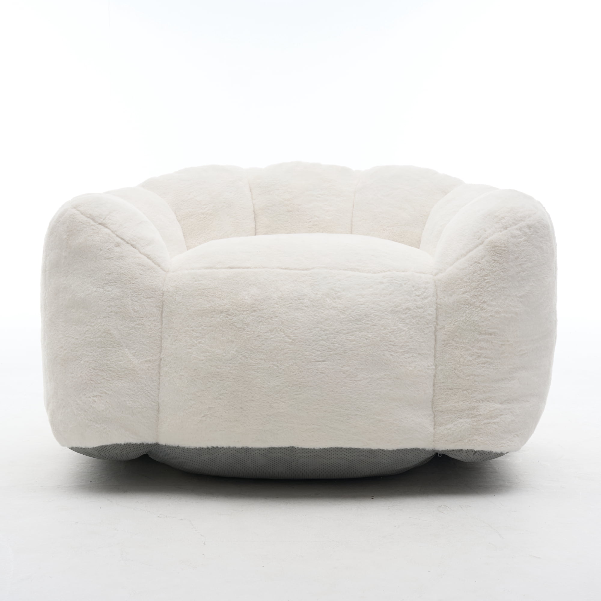 Leumius Large Lazy Sofa Chair, Comfortable Velvet Fabric Large Petal Sofa for Bedroom, Living Room and Gaming Beige