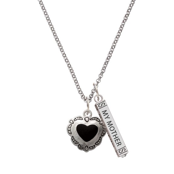 Delight Jewelry Silvertone Black Concho Heart Silvertone Always My Mother Bar Charm Necklace, 23"