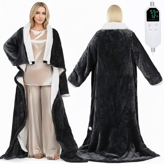 Wearable Heated Blanket，Portable Electric Heated Throw Blanket with Sleeves & Foot Pocket 50"x70" 14" Electric Snuggle Throw, 6 Rapid Heating Settings, 1-12H Auto Shut-off,Machine Wash,Perfect Portab