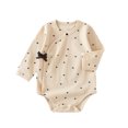 thumbnail image 2 of Newborn Onesies Infant Boys Girls Long Sleeve Star Moon Striped Ribbed Romper Baby Romper Beige 3-6 Months, 2 of 4