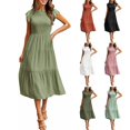thumbnail image 2 of Women's Ruffle Short Sleeve Smocked Tiered Long Dress A Line Round Neck, 2 of 2