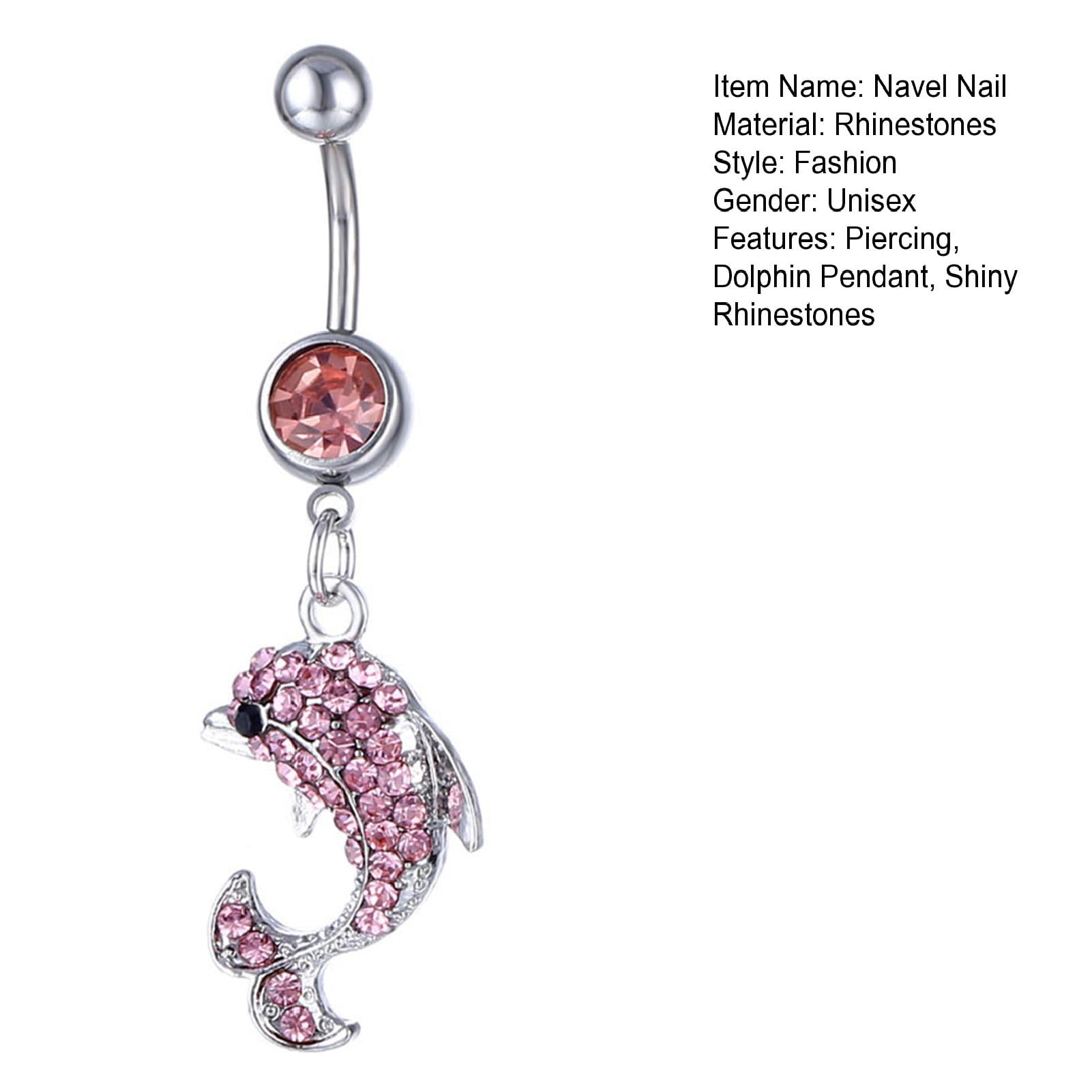 rygai 1Pc Navel Nail Sexy Piercing Shiny Rhinestones Non-allergic  Decorative Gift Dolphin Pendant Belly Button Ring Body Jewelry for Daily  Wear,Pink