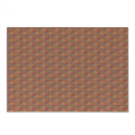Geometric Cutting Board, Abstract Style Geometric Elements Colorful Spirals on Warm Colored Background, Decorative Tempered Glass Cutting and Serving Board, in 3 Sizes, by Ambesonne