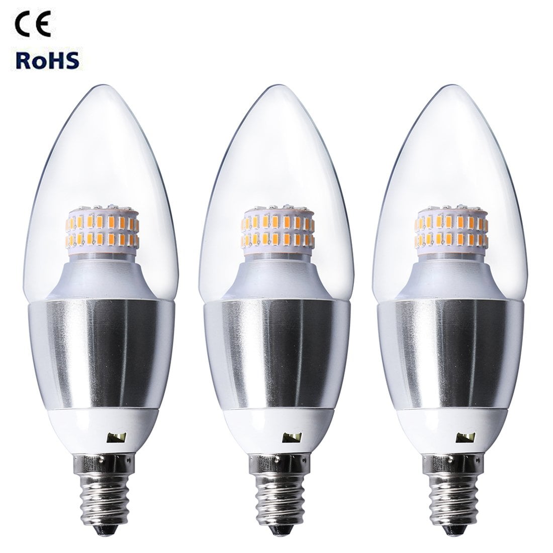 Pack of 3 E12 Base LED Candelabra Bulb,6Watt Dimmable Warm White 2700