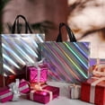 thumbnail image 2 of 16 Pcs Unique Dazzling Silver Reusable Gift Bags with Handles & Bases, Shiny Non-woven Holiday Goodie Bags Bulk for Birthday, Wedding, Party- 12.6x4.7x11 In, 2 of 11