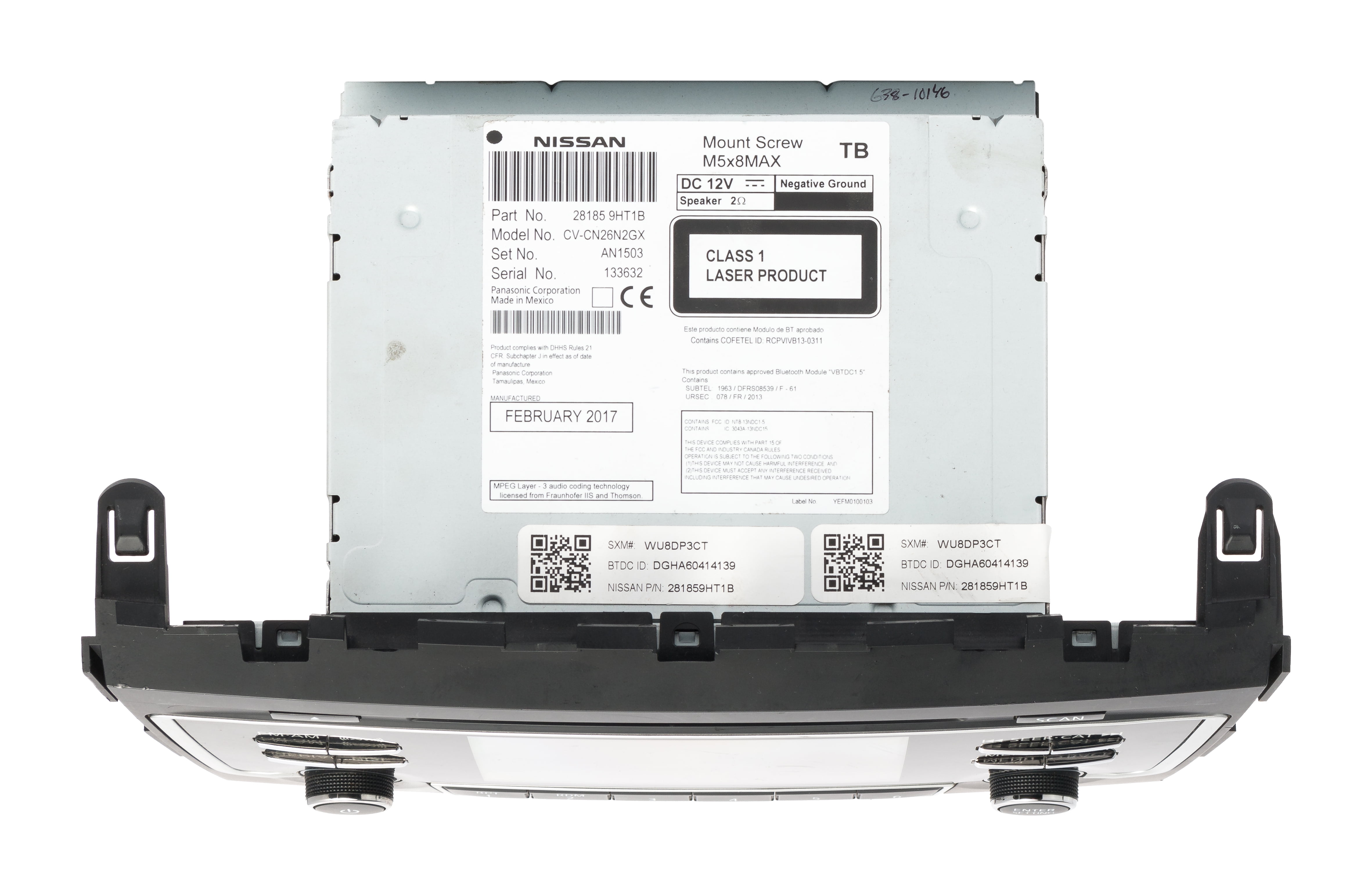 Restored 2017 Nissan Altima AM FM Radio XM Bluetooth Single Disc CD MP3 Player 281859HT1B (Refurbished)