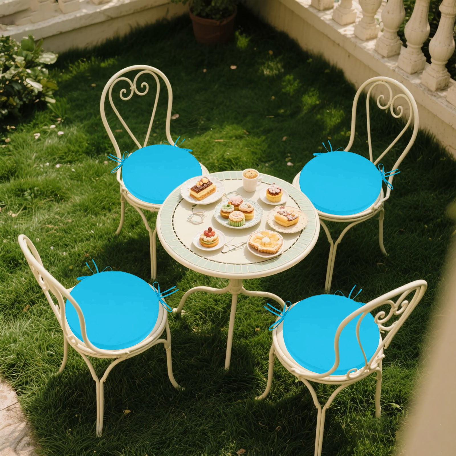 Outdoor Bistro Chair Cushions-Round Waterproof Patio Seat Cushions with Removable&Machine Washable Cover,Fade-Resistant Garden Chair Pads for Dining Chairs,Indoor/Outdoor Furniture Accessories