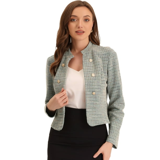 Chaqueta de Tweed Vintage para Mujer Chaqueta Corta para Trabajo y Oficina Blazer Elegante para Mujer Beige XL