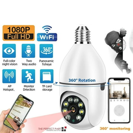 

360° 1080P Full color E27 Light Bulb Camera Wi-Fi IR Night Smart Home Wireless Security with Motion Detection Real-time Alarm