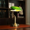Green Glass Bankers Desk Lamp, UL Listed, Antique Desk Lamps with Brass