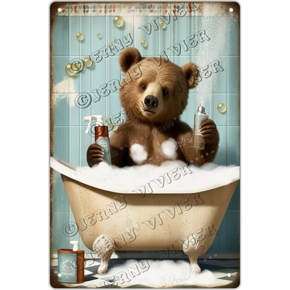 Bear Bath Metal Tin Retro Sign Metal Poster Bear Metal Poster Funny Bathroom Wall Art Bathroom Hanging Decor Home Decor Funny Toilet Metal Sign Bathroom Wall Art Home Decor,Aluminum 5.5"x8"