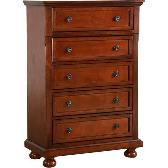 Pemberly Row 53"H x 36"W x 18"D Contemporary 5 Drawer Chest in Cherry