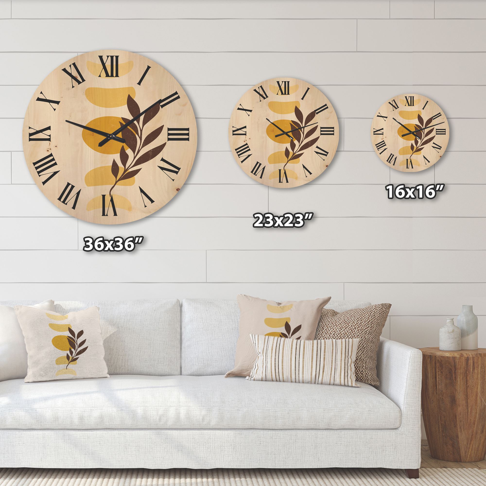 Designart 'Abstract Geometrical Moon and Sun With Leaf VII' Modern Wood Wall Clock