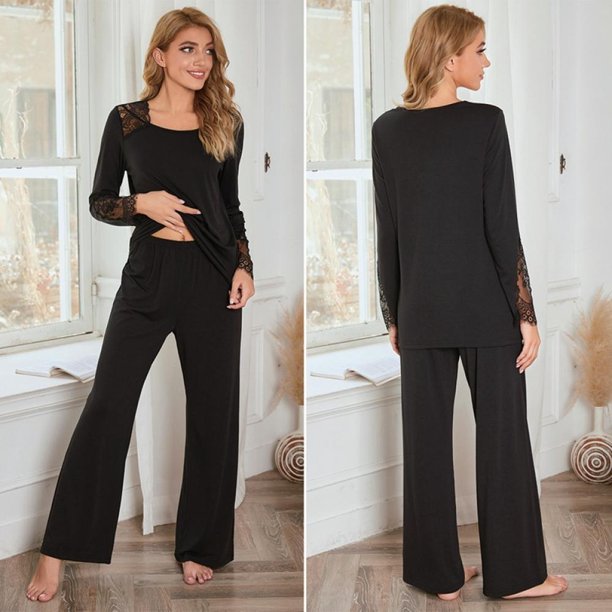 2 Piece Women's Pajamas Set, Long Sleeve Loose Sleepwear Nightwear Soft