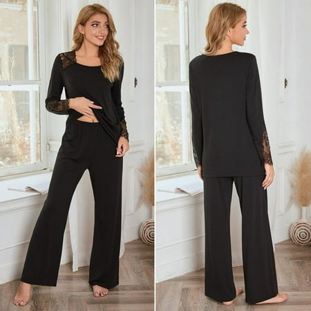 

Brand Clearance! Pyjamas Long Sleeve Close-Fitting Warm Outdoor Homehome Wear Long-Sleeved Autumn and Winter Pajamas Suit Ladies Solid Color Pure Cotton Pajamas Casual 2XL