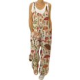 thumbnail image 1 of Gibobby Mono Corto Informal Baberos de mono con estampado de flores de algodón y lino vintage para mujer(Anaranjado， XL), 1 of 5