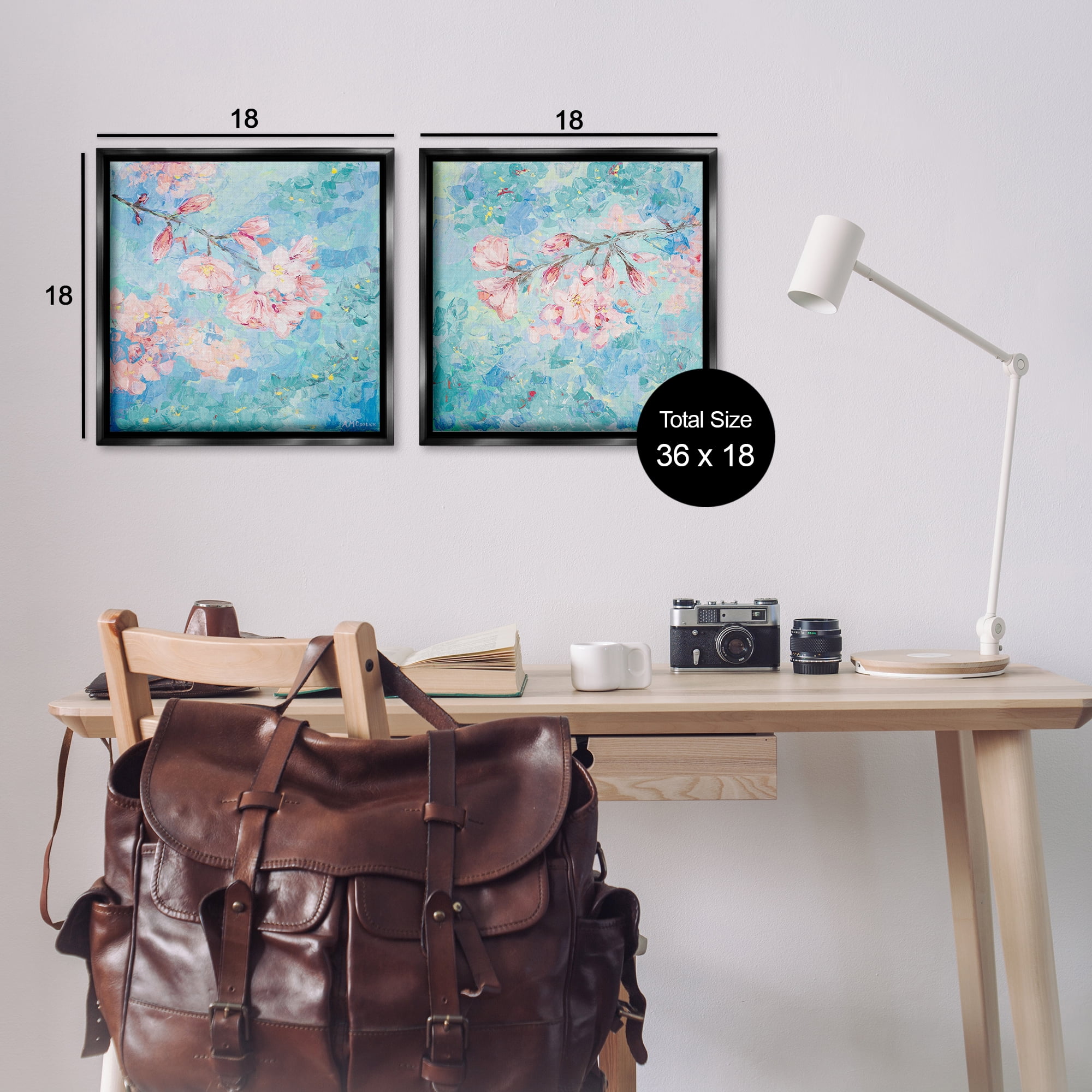 Stupell Industries Yoshino Cherry Blossoms Floral & Botanical Painting Black Floater Framed Canvas Art Print Wall Art, 18 x 18, Set of 2