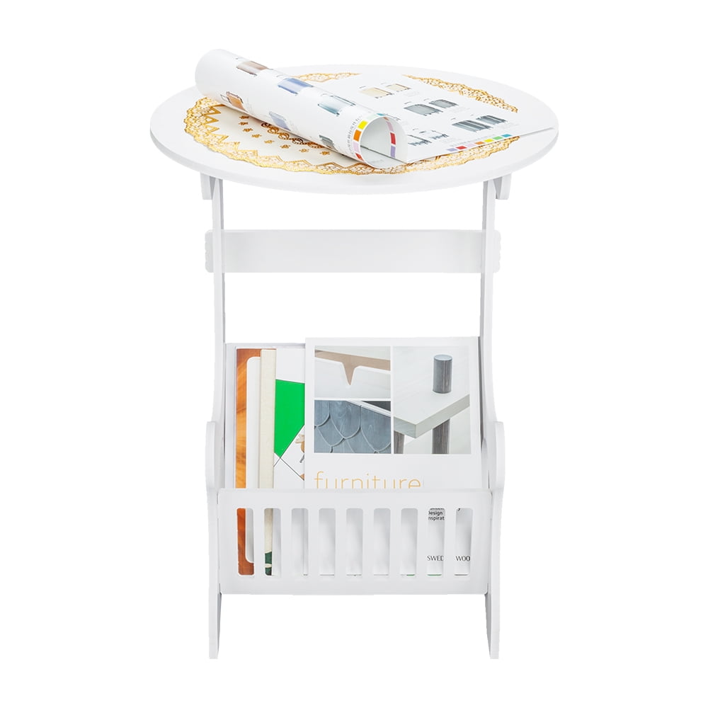 Bedside End Table, Nightstand Chair Side Coffee Table, Modern European Style Round Home Furniture, White