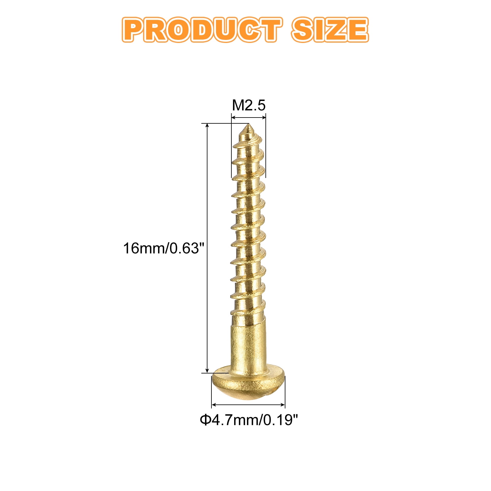 Wood Screws M2.5 x 16mm Slotted Round Head Copper Self-Tapping Screw 200 Pcs