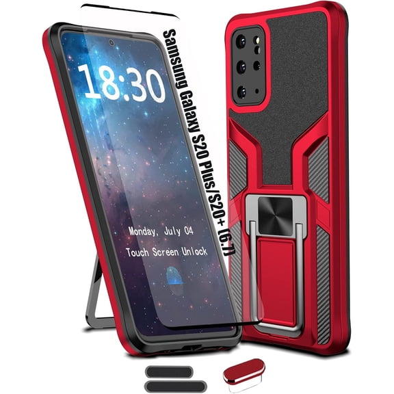 Compatible Samsung Galaxy S20 Plus/S20  Heavy Duty Military Grade Shockproof Kickstand Case Double Protection (TPU PC) Solid and Durable Magnetic Car Phone Case, Suitable for 6.7 Inches (Red)