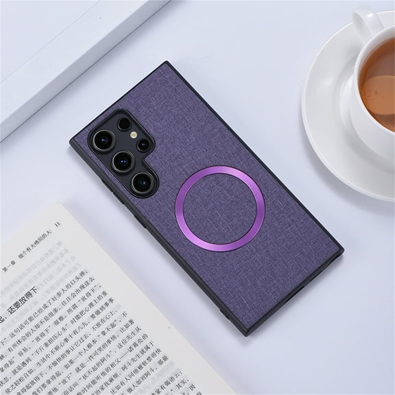 ELEHOLD for Samsung Galaxy S24 Ultra Magnetic Case,Hybird Cloth Fabric Texture Slim Fit Compatible with Mag Safe Shockproof Impact Resistant Lightweight Case for Samsung Galaxy S24 Ultra, Purple