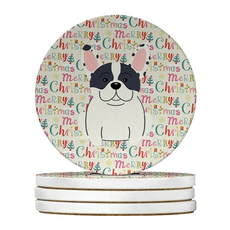 

Merry Christmas French Bulldog Piebald Large Sandstone Coasters Pack of 4 4 in x 4 in