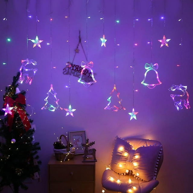 Star Moon Curtain Light String LED Decoration For Christmas Outdoor Camping 3.5M Warm White Color