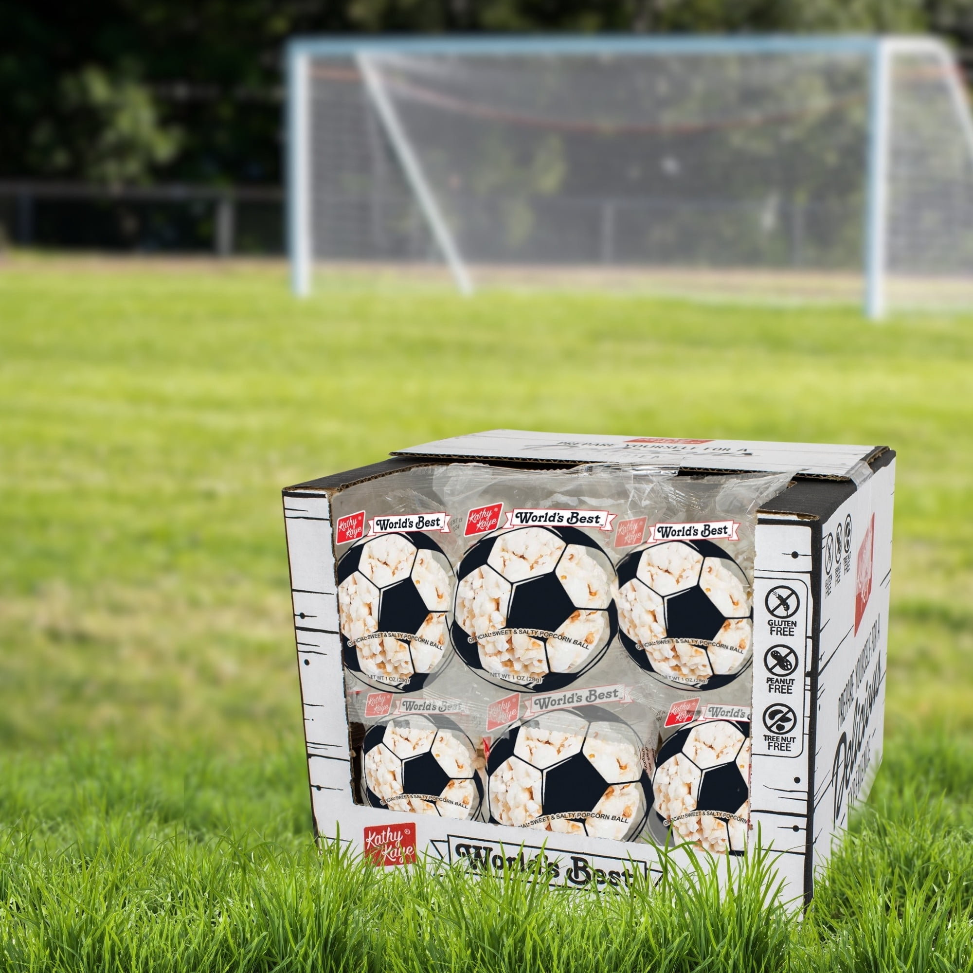 Kathy Kaye Soccer Sweet & Salty 1 oz. Popcorn Balls | Delicious, Crunchy, & Perfect for Snacking| Classic Sweet & Salty Flavor for Game Day, Parties & More | Box of 18