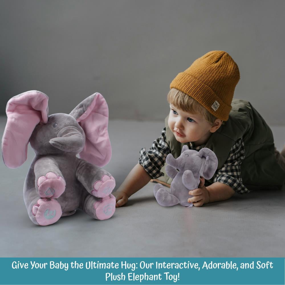Stuffed Elephant Set - Kaia Interactive Musical Peek-A-Boo Elephant Stuffed Animal Toy & Soft Plush Baby Elephant, Gift for Birthday, Baptism, Baby Shower, Stuffed Toy for Toddlers & Kids, Ages 0 -Up