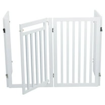 TRIXIE 4-Panel Foldable Wood Freestanding Pet Gate, Walk Thru Door, Expands to 80", White