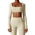 thumbnail image 1 of Tops cortos de yoga for mujer, camiseta de manga larga con cuello cuadrado, camisetas básicas elásticas ajustadas, camisetas deportivas for ejercicio al aire libre y gimnasio, 1 of 7