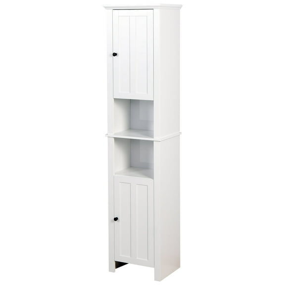 UBesGoo Bathroom Storage Cabinet Linen Tower Floor Cabinet with 2 Doors and 6 Shelves, White