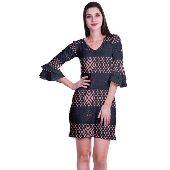 Moomaya Womens Printed Short Dress bell sleeve Shift dresses for women Casual Summer Clothing