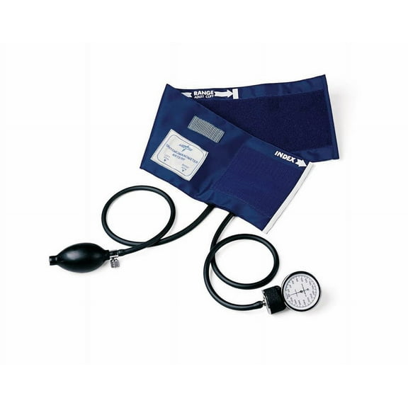 Medline Handheld Aneroid Sphygmomanometer w/PVC Tubing & Bladder, Adult, Blue