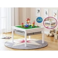 thumbnail image 4 of Wooden 2 in 1 Kids Construction Play Table and 2 Chairs Set with Storage Drawers, and Built in Plate Compatible with Lego and Duplo Bricks (White with Grey Drawers), 4 of 7