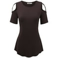 thumbnail image 2 of Made by Johnny Women's Loose Short Sleeve Strappy Cold Shoulder Top M BROWN, 2 of 6