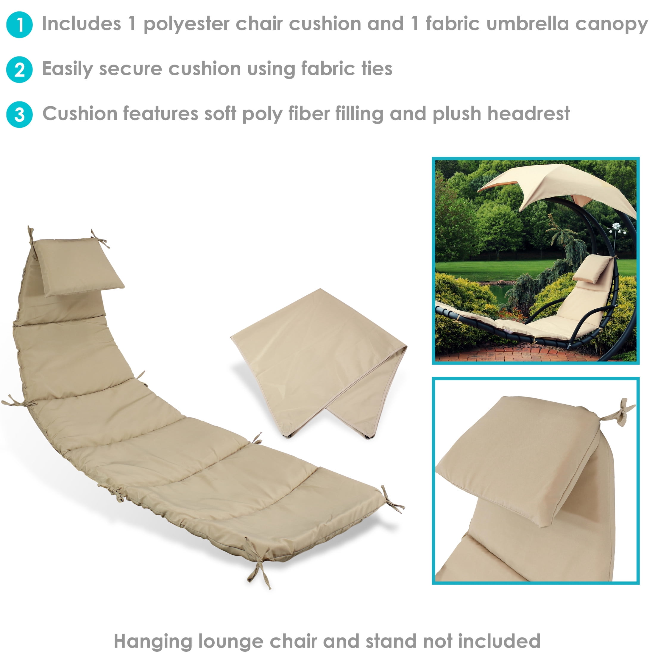 Sunnydaze 27" x 88.5" Beige Outdoor Hanging Lounge Chair Replacement Cushion