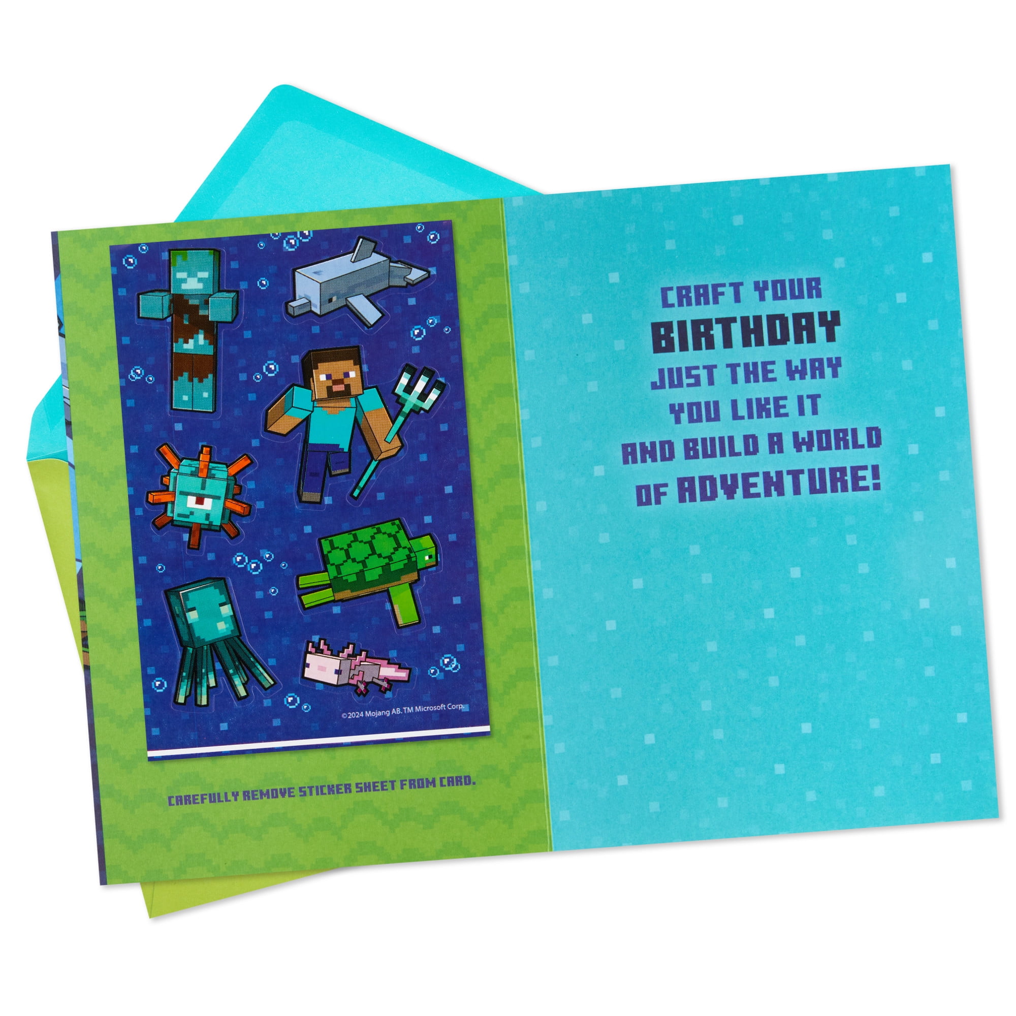 Hallmark Minecraft Birthday Card for Boy with Stickers (Build a World of Adventure)