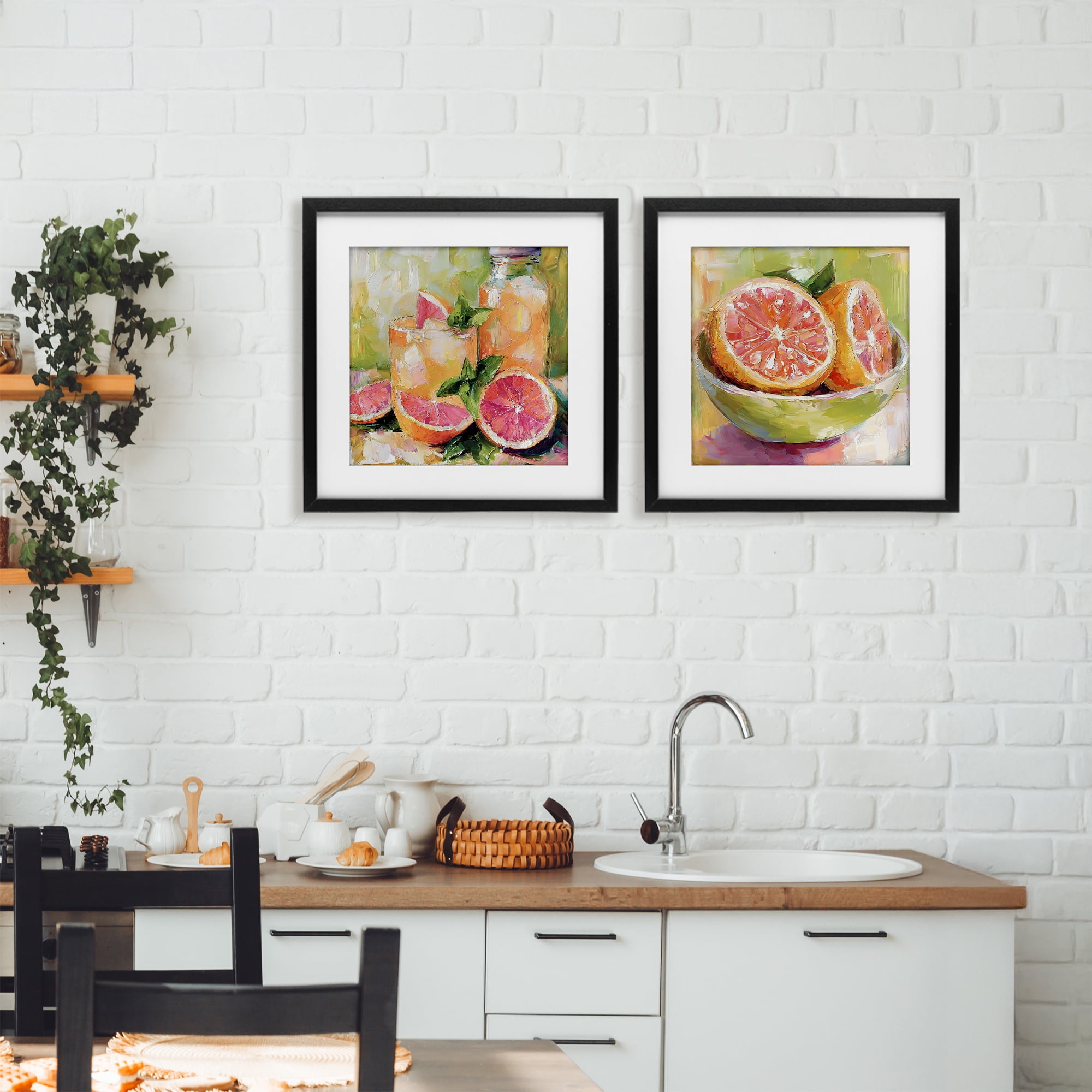 Stupell Industries Grapefruit Drinks & Fruits 2 Piece Black Framed Print Under Glass Set, design by Riley B